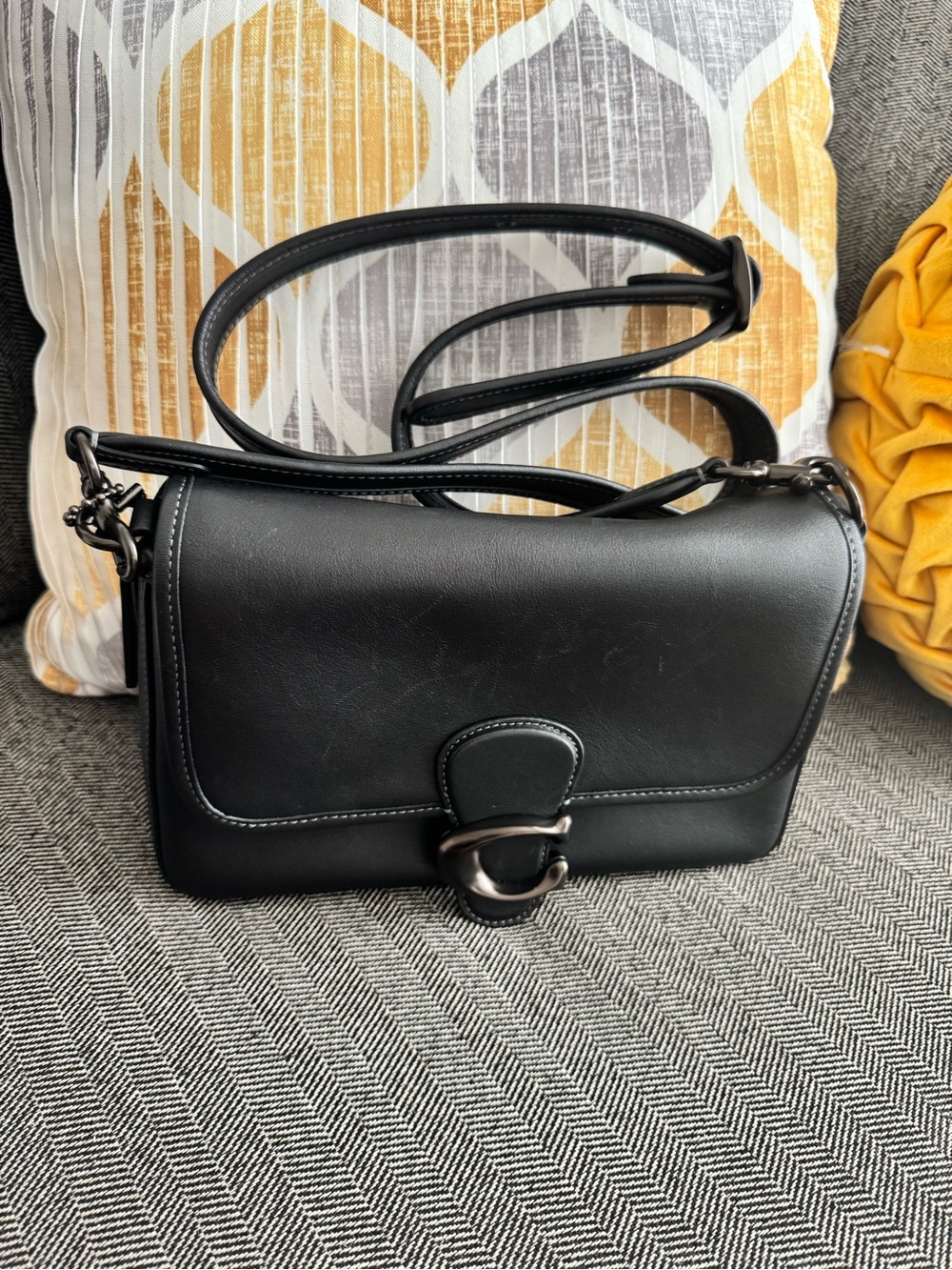 Coach Black Leather Crossbody Bag with Gunmetal Hardware